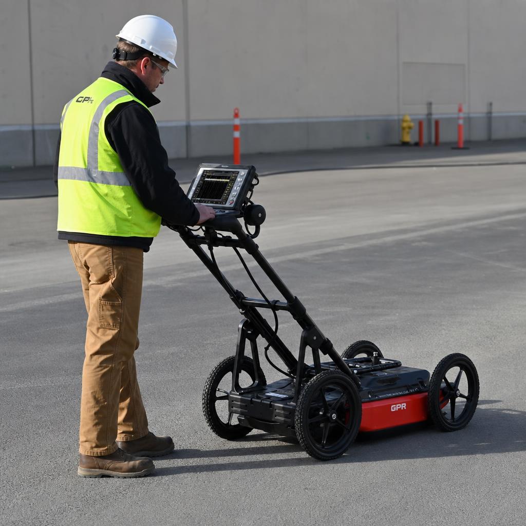 Ground penetrating radar equipment operated on pavement